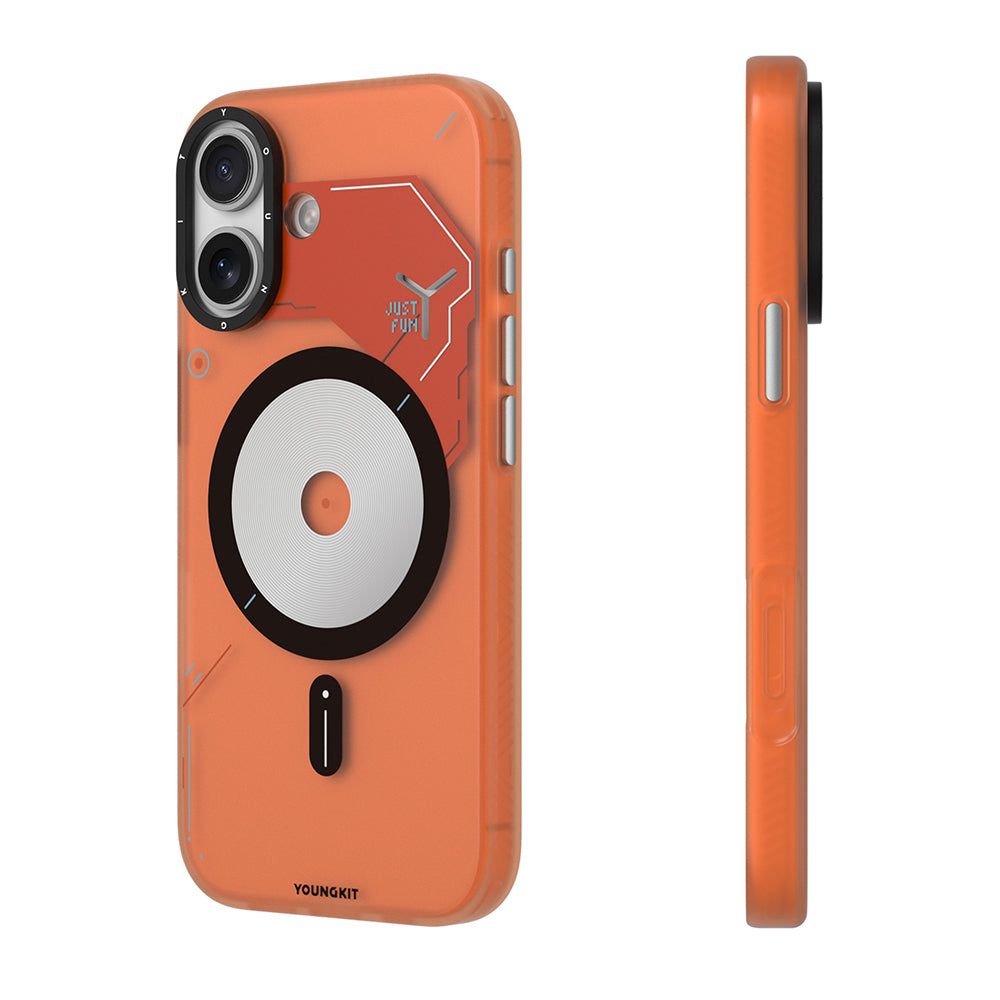 iPhone 17 Uyumlu Kılıf M-safe Şarj Özellikli Disk Desenli Youngkit Disc Battle Kapak Turuncu