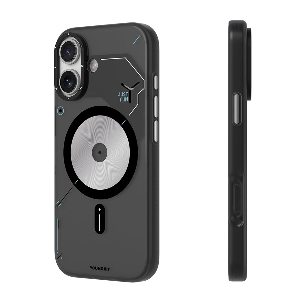 iPhone 17 Uyumlu Kılıf M-safe Şarj Özellikli Disk Desenli Youngkit Disc Battle Kapak Siyah
