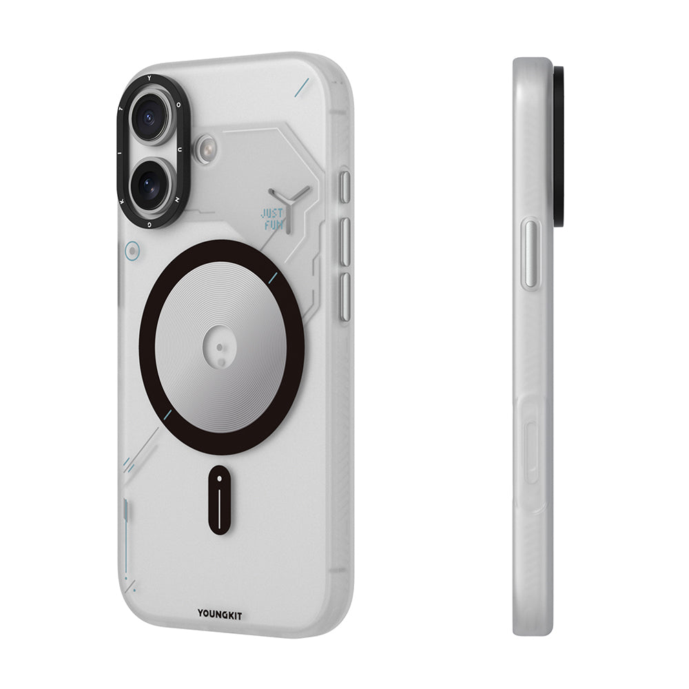 iPhone 17 Uyumlu Kılıf M-safe Şarj Özellikli Disk Desenli Youngkit Disc Battle Kapak Gri
