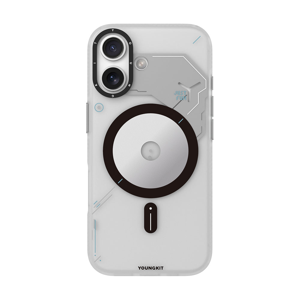 iPhone 17 Uyumlu Kılıf M-safe Şarj Özellikli Disk Desenli Youngkit Disc Battle Kapak Gri