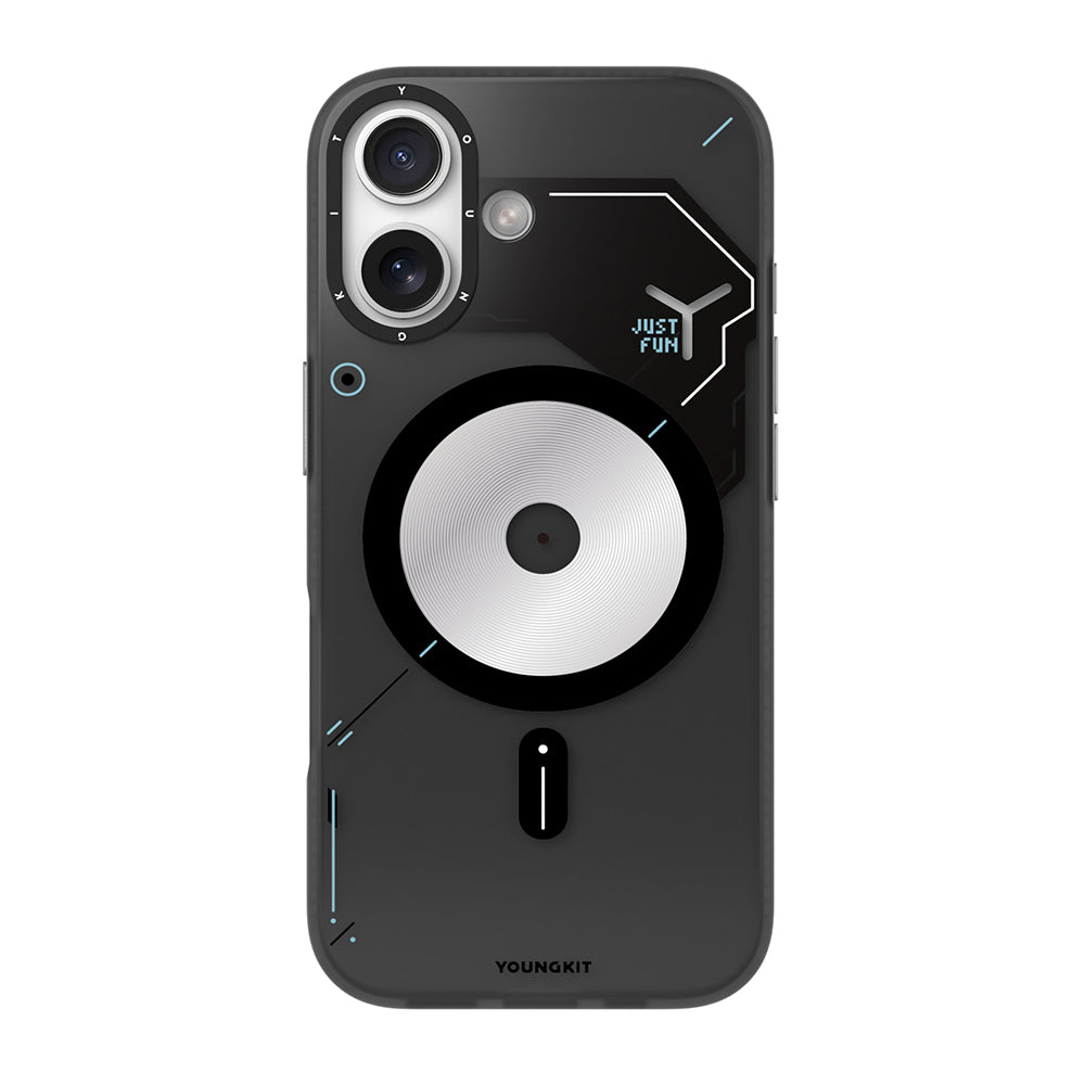 iPhone 17 Uyumlu Kılıf M-safe Şarj Özellikli Disk Desenli Youngkit Disc Battle Kapak Siyah