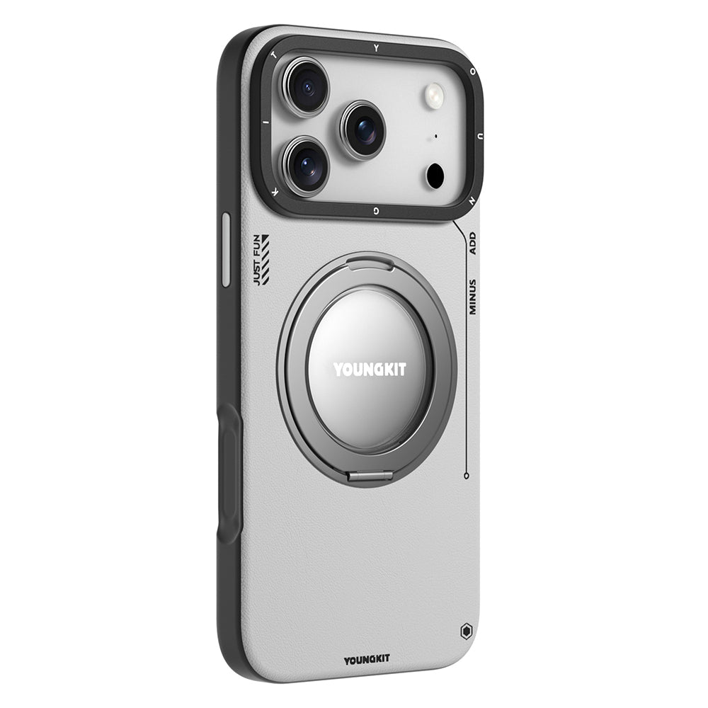 iPhone 17 Pro Kılıf M-safe 360 Standlı Basit Mat Deri Desenli Youngkit Tech Leather