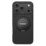 iPhone 17 Pro Kılıf M-safe 360 Standlı Basit Mat Deri Desenli Youngkit Tech Leather