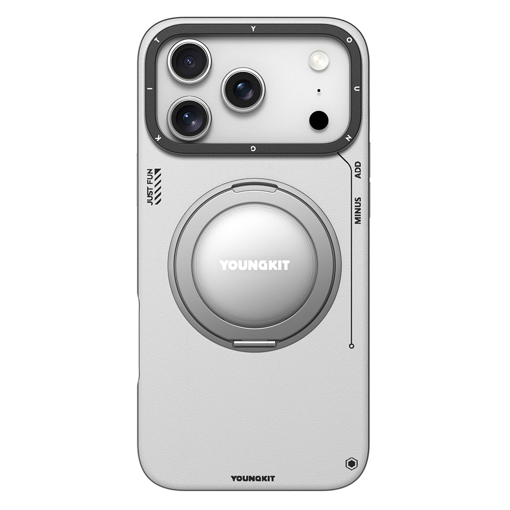 iPhone 17 Pro Kılıf M-safe 360 Standlı Basit Mat Deri Desenli Youngkit Tech Leather