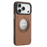 iPhone 17 Pro Kılıf M-safe 360 Standlı Basit Mat Deri Desenli Youngkit Tech Leather