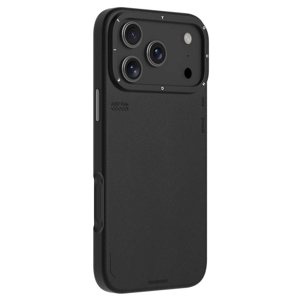 iPhone 17 Pro Uyumlu Kılıf M-safe Basit Mat Deri Desenli Youngkit Tech Fashion Serisi Kapak Gri