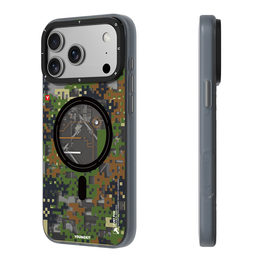 iPhone 17 Pro Uyumlu Kılıf M-Safe Şarj Özellikli Youngkit Camouflage Sykell Serisi Kapak Yeşil