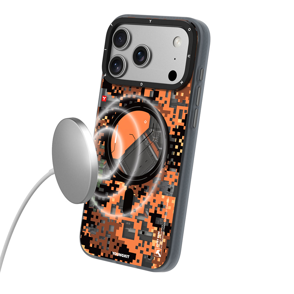 iPhone 17 Pro Uyumlu Kılıf M-Safe Şarj Özellikli Youngkit Camouflage Sykell Serisi Kapak Turuncu