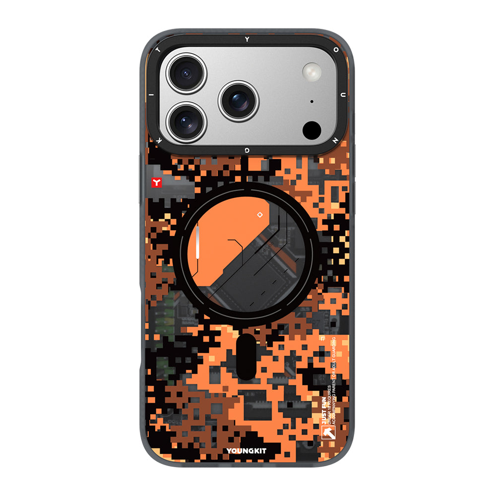 iPhone 17 Pro Uyumlu Kılıf M-Safe Şarj Özellikli Youngkit Camouflage Sykell Serisi Kapak Turuncu