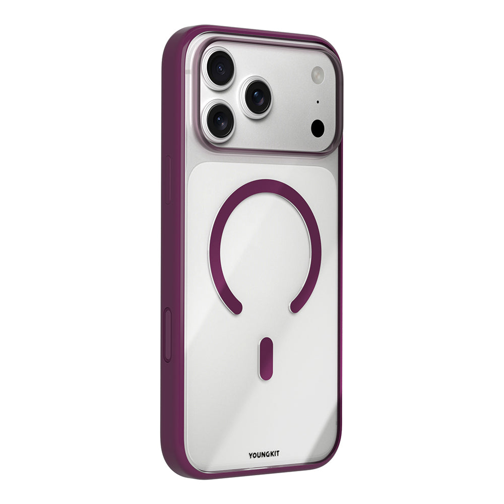 iPhone 17 Pro Uyumlu Kılıf M-safe Şarj Özellikli Youngkit Clear Serisi Kapak Bordo