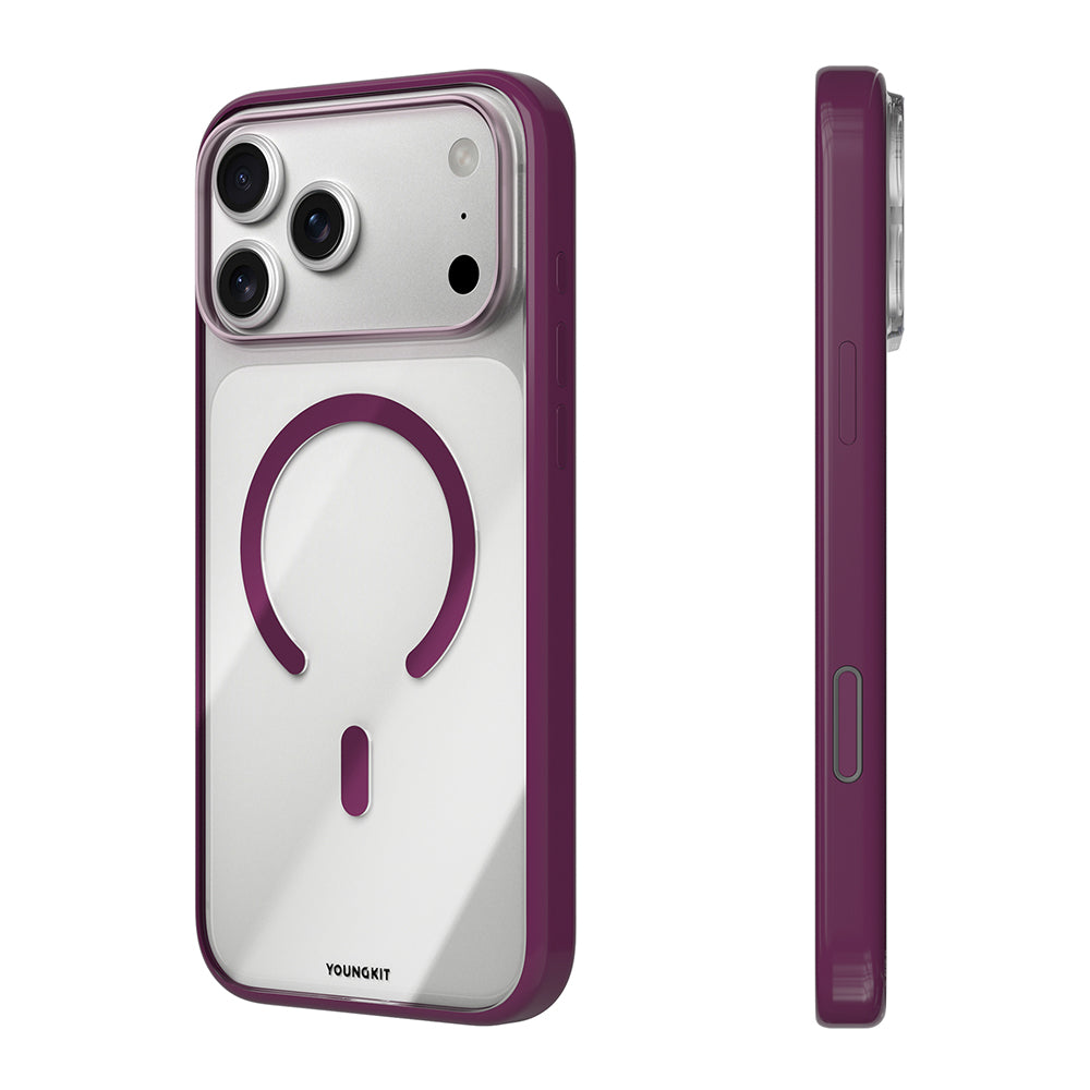 iPhone 17 Pro Uyumlu Kılıf M-safe Şarj Özellikli Youngkit Clear Serisi Kapak Bordo