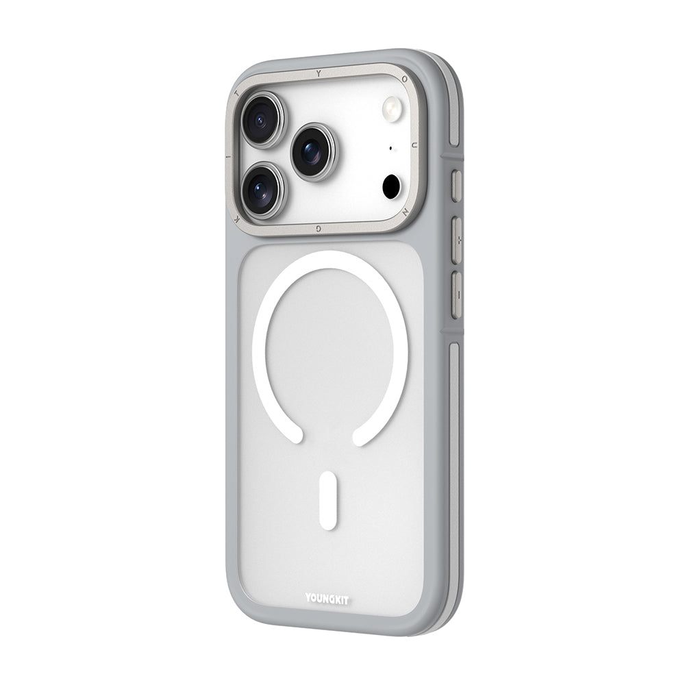 iPhone 17 Pro Uyumlu Kılıf M-safe Şarj Özellikli Youngkit Rock Sand Serisi Kapak Gri