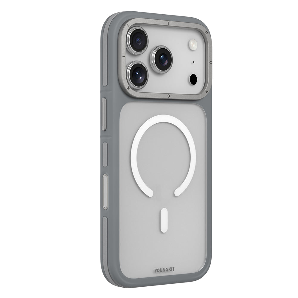 iPhone 17 Pro Uyumlu Kılıf M-safe Şarj Özellikli Youngkit Rock Sand Serisi Kapak Gri