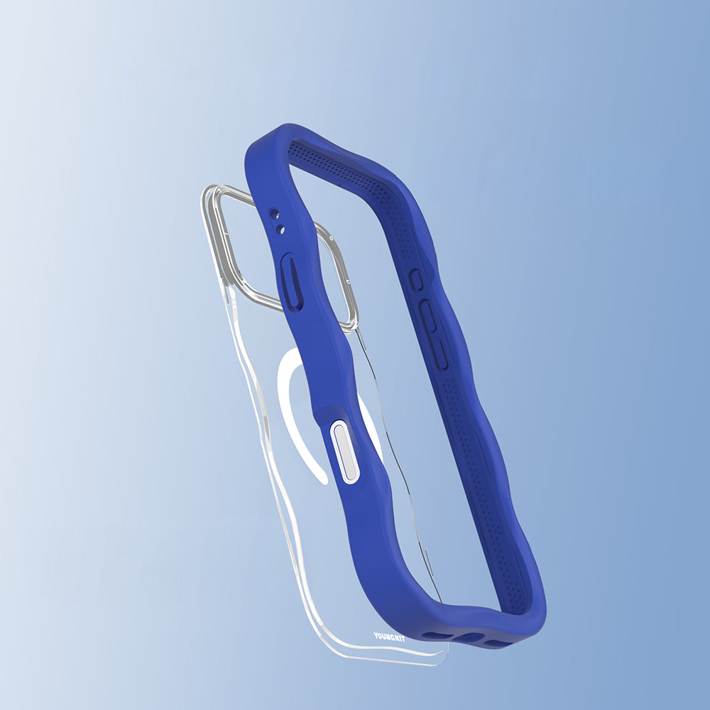 iPhone 17 Pro Uyumlu Kılıf M-safe Şarj Özellikli Youngkit Wave Clear Serisi Kapak Lacivert