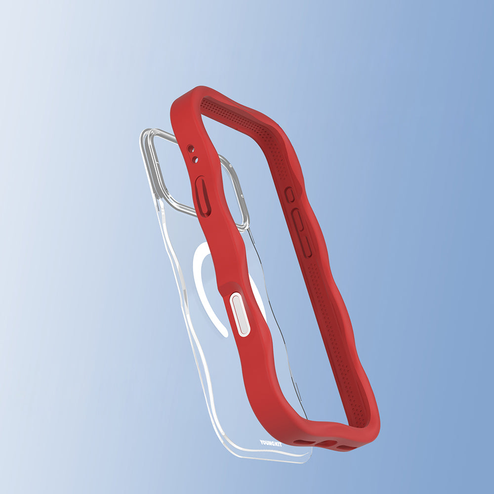 iPhone 17 Pro Uyumlu Kılıf M-safe Şarj Özellikli Youngkit Wave Clear Serisi Kapak Kırmızı