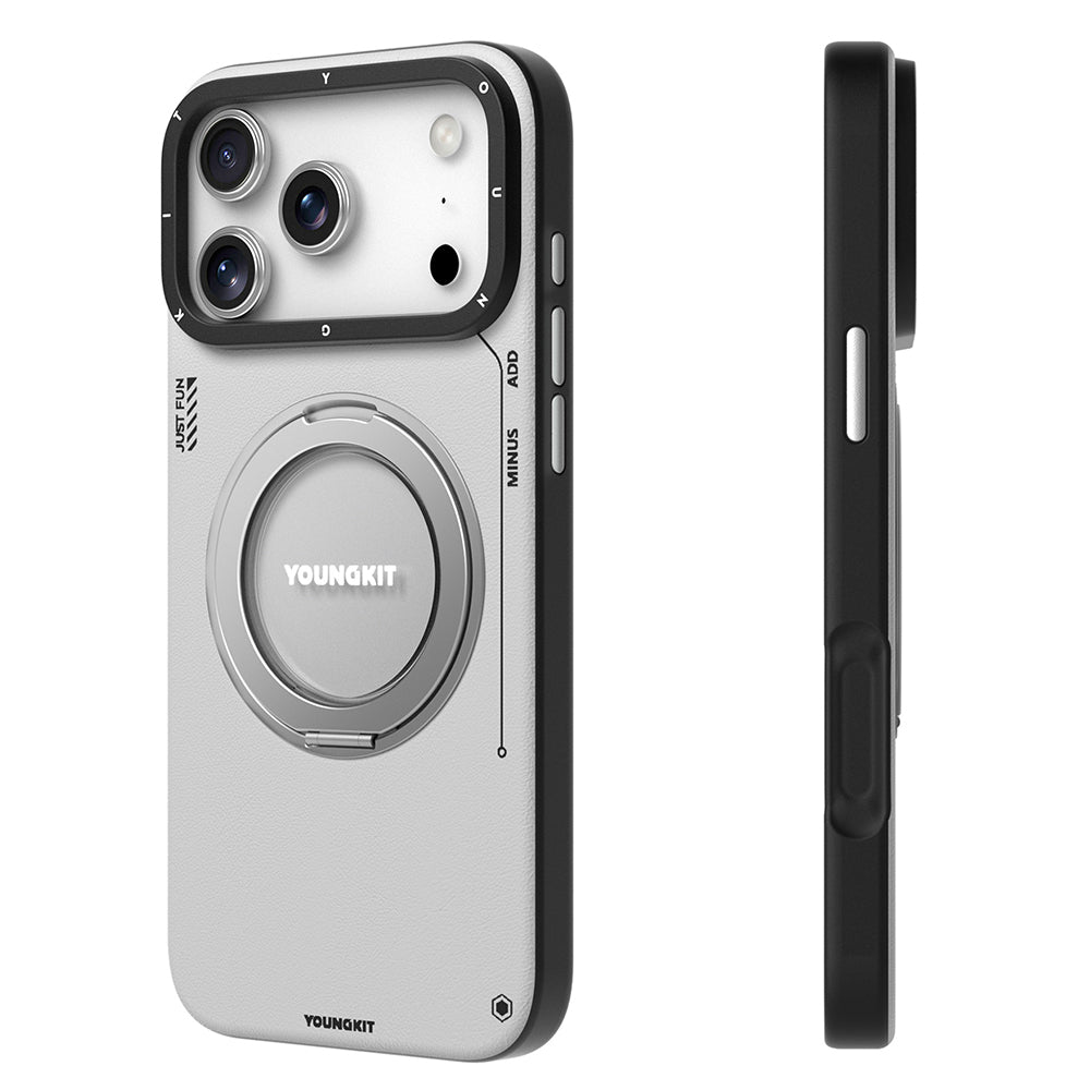 iPhone 17 Pro Max Kılıf M-safe Standlı Basit Mat Deri Youngkit Tech Leather Serisi Kapak Siyah