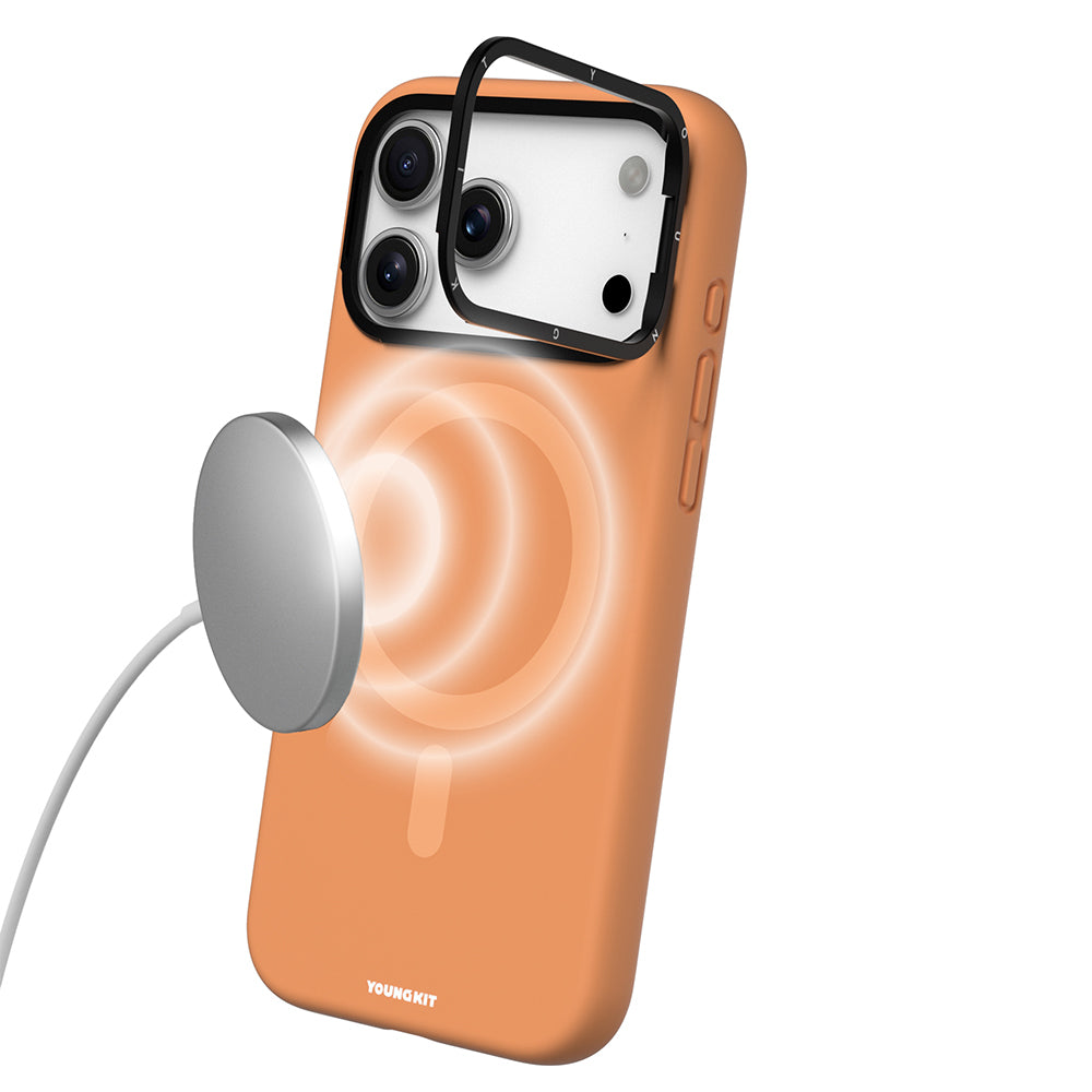 iPhone 17 Pro Max Uyumlu Kılıf M-Safe Şarjlı Kamera Standlı Youngkit Gel Cream Serisi Kapak Turuncu