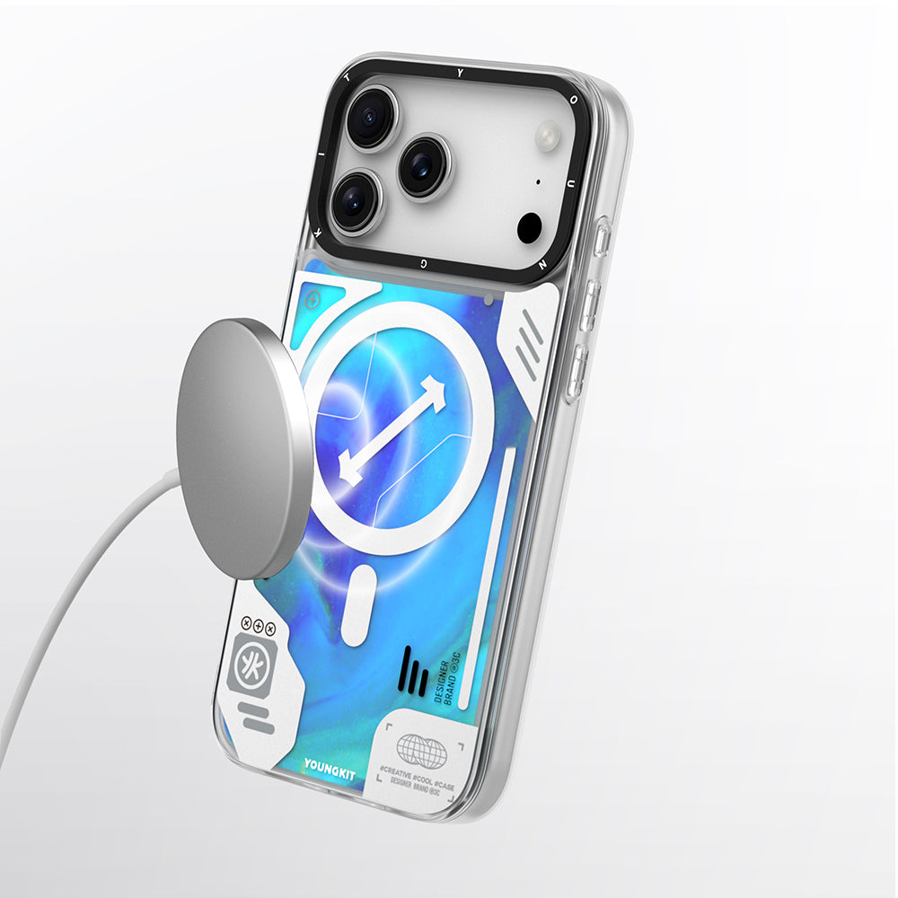 iPhone 17 Pro Max Uyumlu Kılıf M-safe Parlak Kumlu Sıvılı Galaxy Fantasy Serisi Kapak Mavi