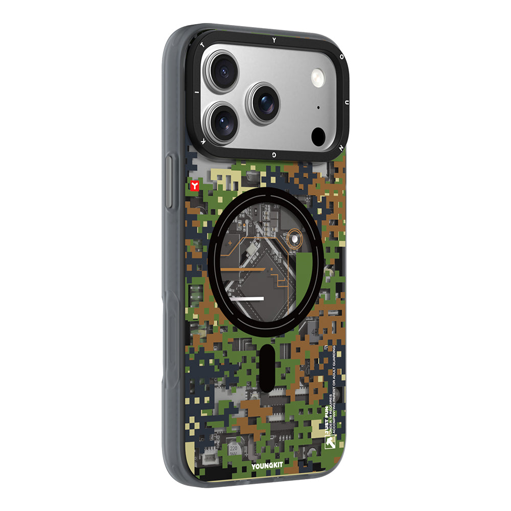 iPhone 17 Pro Max Uyumlu Kılıf M-Safe Şarj Özellikli Youngkit Camouflage Sykell Serisi Kapak Yeşil