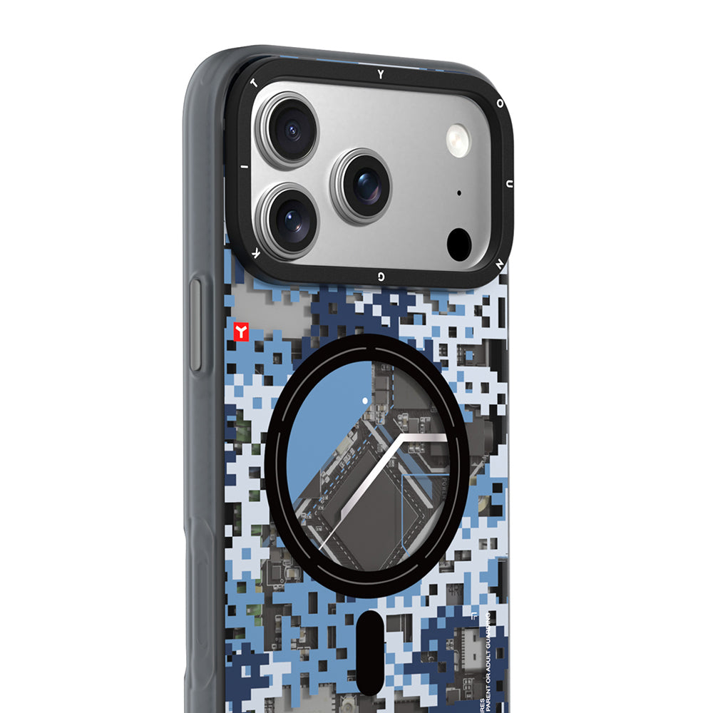 iPhone 17 Pro Max Uyumlu Kılıf M-Safe Şarj Özellikli Youngkit Camouflage Sykell Serisi Kapak Mavi