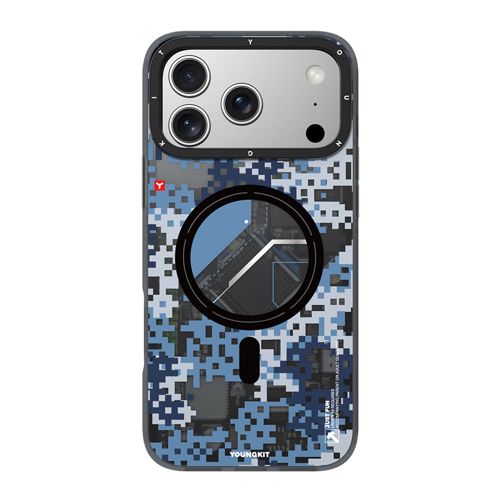 iPhone 17 Pro Max Uyumlu Kılıf M-Safe Şarj Özellikli Youngkit Camouflage Sykell Serisi Kapak Mavi