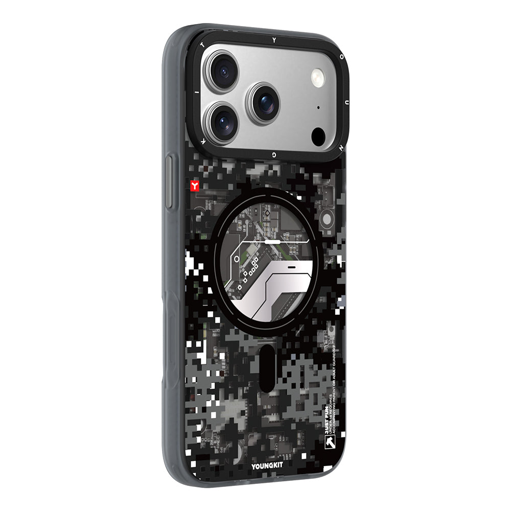 iPhone 17 Pro Max Uyumlu Kılıf M-Safe Şarj Özellikli Youngkit Camouflage Sykell Serisi Kapak Siyah