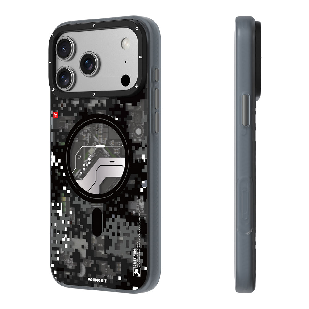 iPhone 17 Pro Max Uyumlu Kılıf M-Safe Şarj Özellikli Youngkit Camouflage Sykell Serisi Kapak Siyah