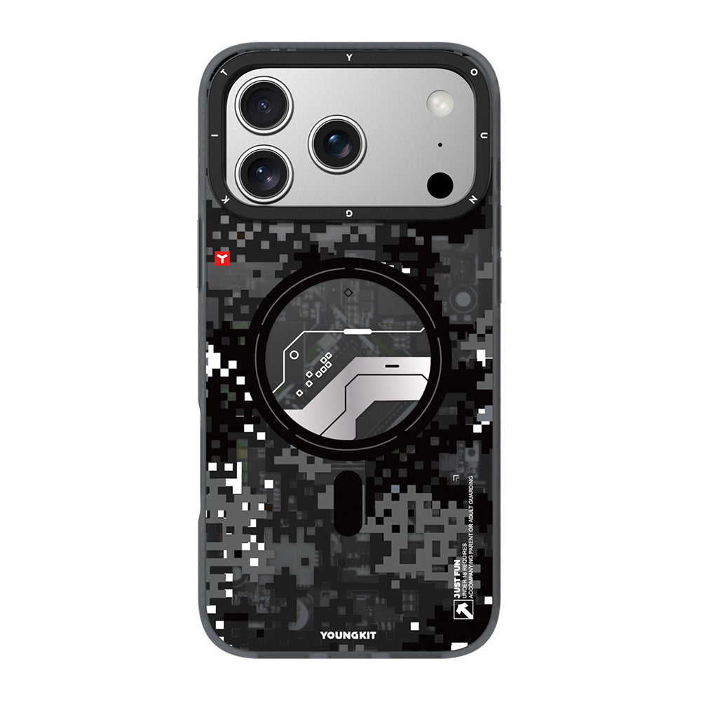 iPhone 17 Pro Max Uyumlu Kılıf M-Safe Şarj Özellikli Youngkit Camouflage Sykell Serisi Kapak Siyah