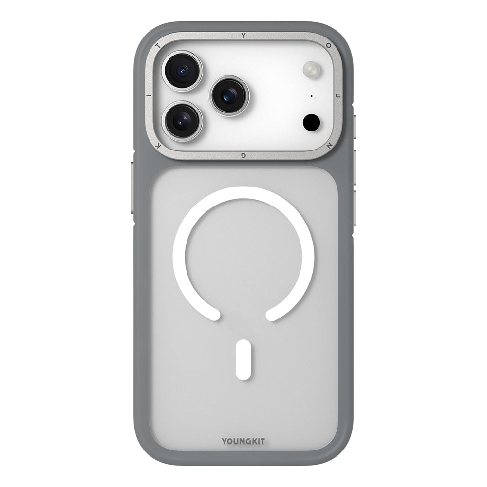 iPhone 17 Pro Max Uyumlu Kılıf M-safe Şarj Özellikli Youngkit Rock Sand Serisi Kapak Gri