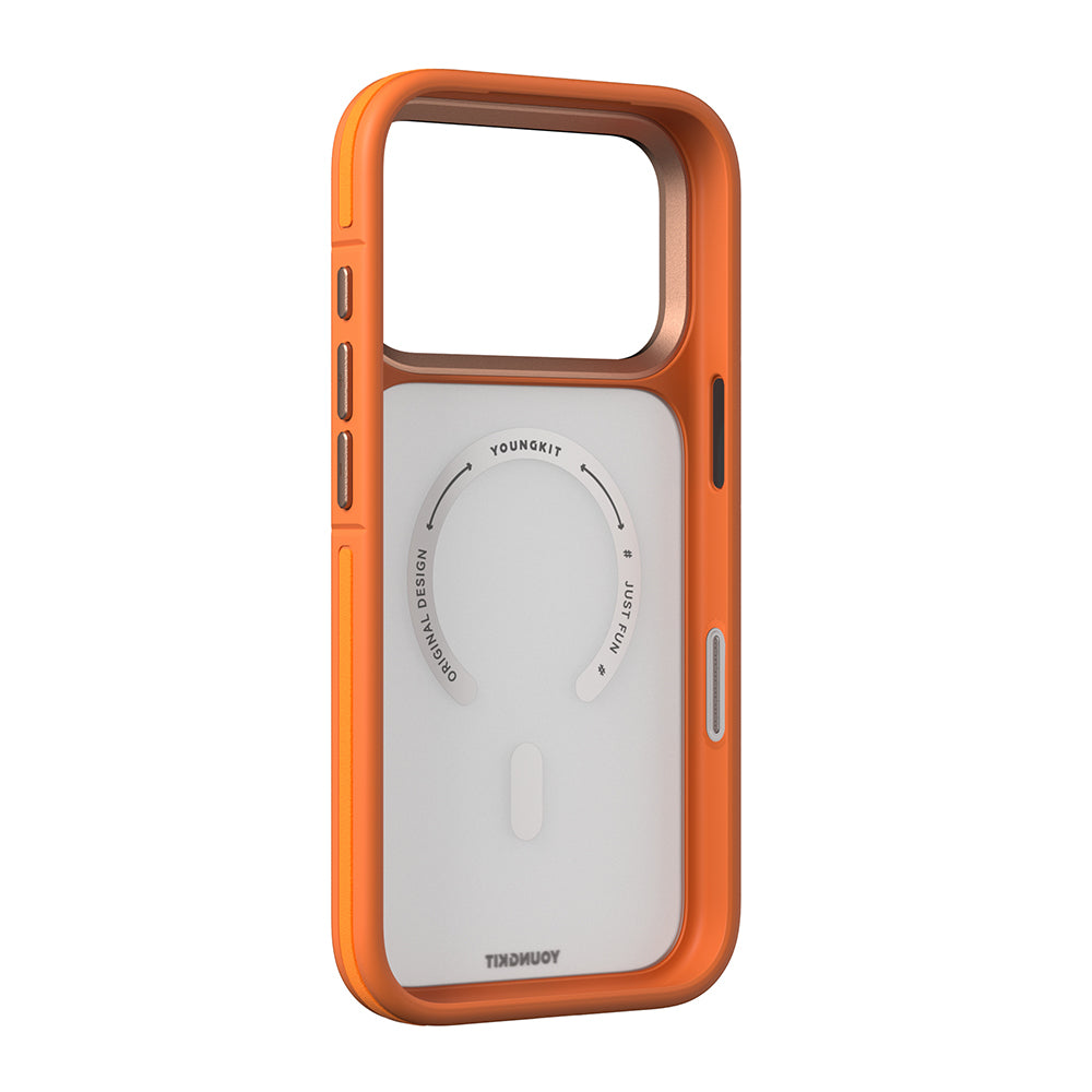 iPhone 17 Pro Max Uyumlu Kılıf M-safe Şarj Özellikli Youngkit Rock Sand Serisi Kapak Turuncu