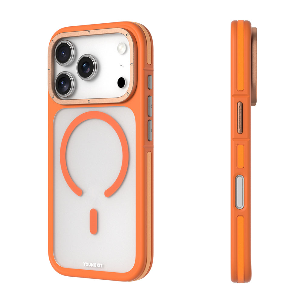 iPhone 17 Pro Max Uyumlu Kılıf M-safe Şarj Özellikli Youngkit Rock Sand Serisi Kapak Turuncu