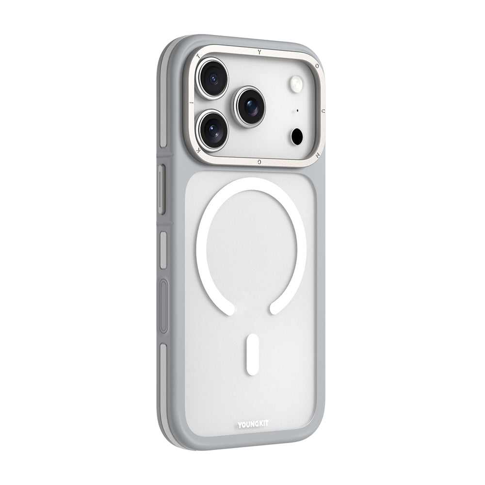 iPhone 17 Pro Max Uyumlu Kılıf M-safe Şarj Özellikli Youngkit Rock Sand Serisi Kapak Gri