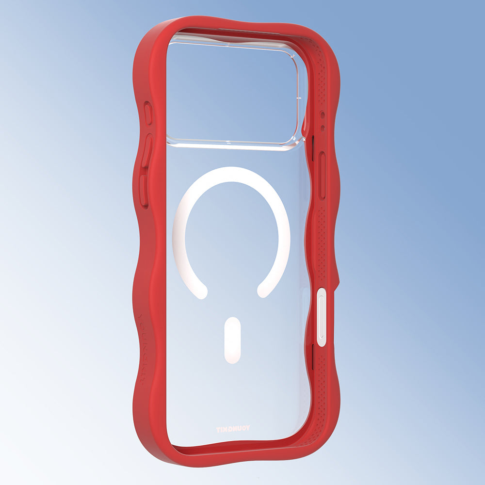 iPhone 17 Pro Max Uyumlu Kılıf M-safe Şarj Özellikli Youngkit Wave Clear Serisi Kapak Kırmızı