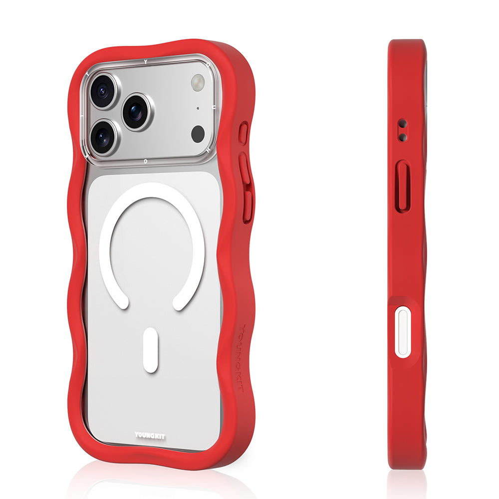 iPhone 17 Pro Max Uyumlu Kılıf M-safe Şarj Özellikli Youngkit Wave Clear Serisi Kapak Kırmızı