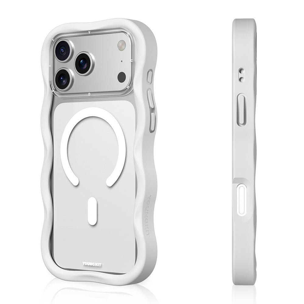 iPhone 17 Pro Max Uyumlu Kılıf M-safe Şarj Özellikli Youngkit Wave Clear Serisi Kapak Beyaz