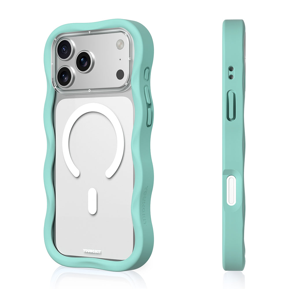 iPhone 17 Pro Max Uyumlu Kılıf M-safe Şarj Özellikli Youngkit Wave Clear Serisi Kapak Açık Mavi
