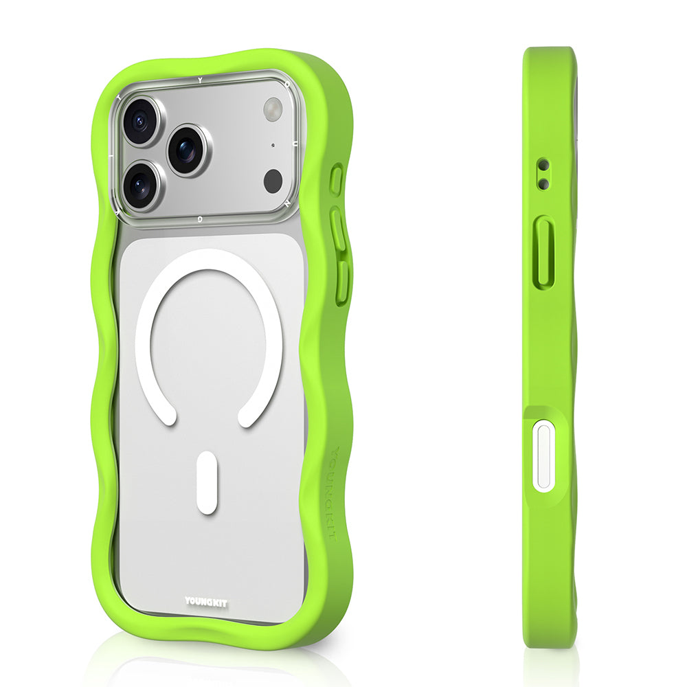 iPhone 17 Pro Max Uyumlu Kılıf M-safe Şarj Özellikli Youngkit Wave Clear Serisi Kapak Yeşil