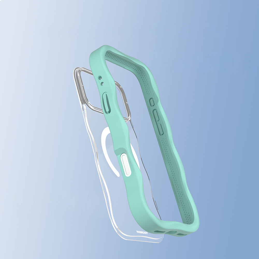 iPhone 17 Pro Max Uyumlu Kılıf M-safe Şarj Özellikli Youngkit Wave Clear Serisi Kapak Açık Mavi