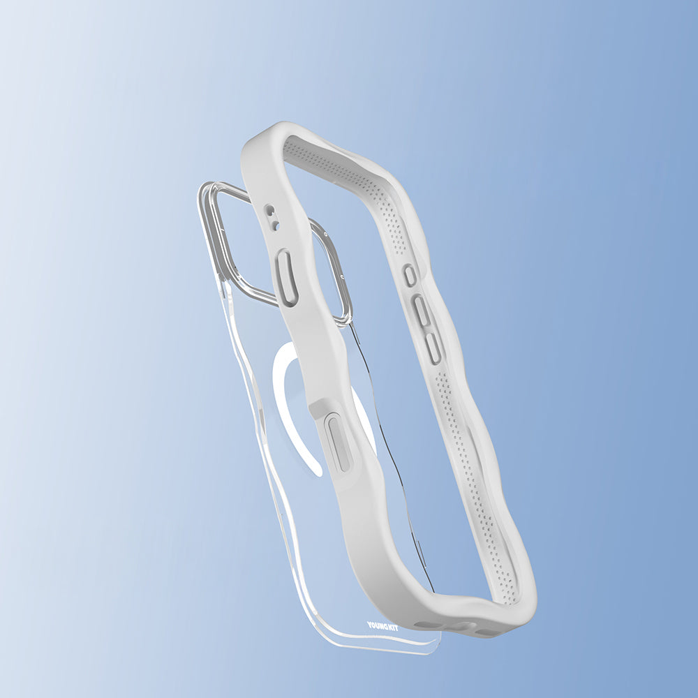 iPhone 17 Pro Max Uyumlu Kılıf M-safe Şarj Özellikli Youngkit Wave Clear Serisi Kapak Beyaz