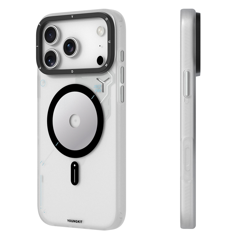 iPhone 18 Pro Uyumlu Kılıf M-safe Şarj Özellikli Disk Desenli Youngkit Disc Battle Kapak Gri