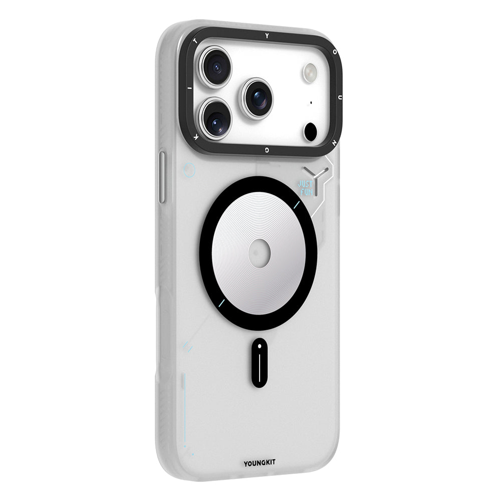 iPhone 18 Pro Uyumlu Kılıf M-safe Şarj Özellikli Disk Desenli Youngkit Disc Battle Kapak Gri