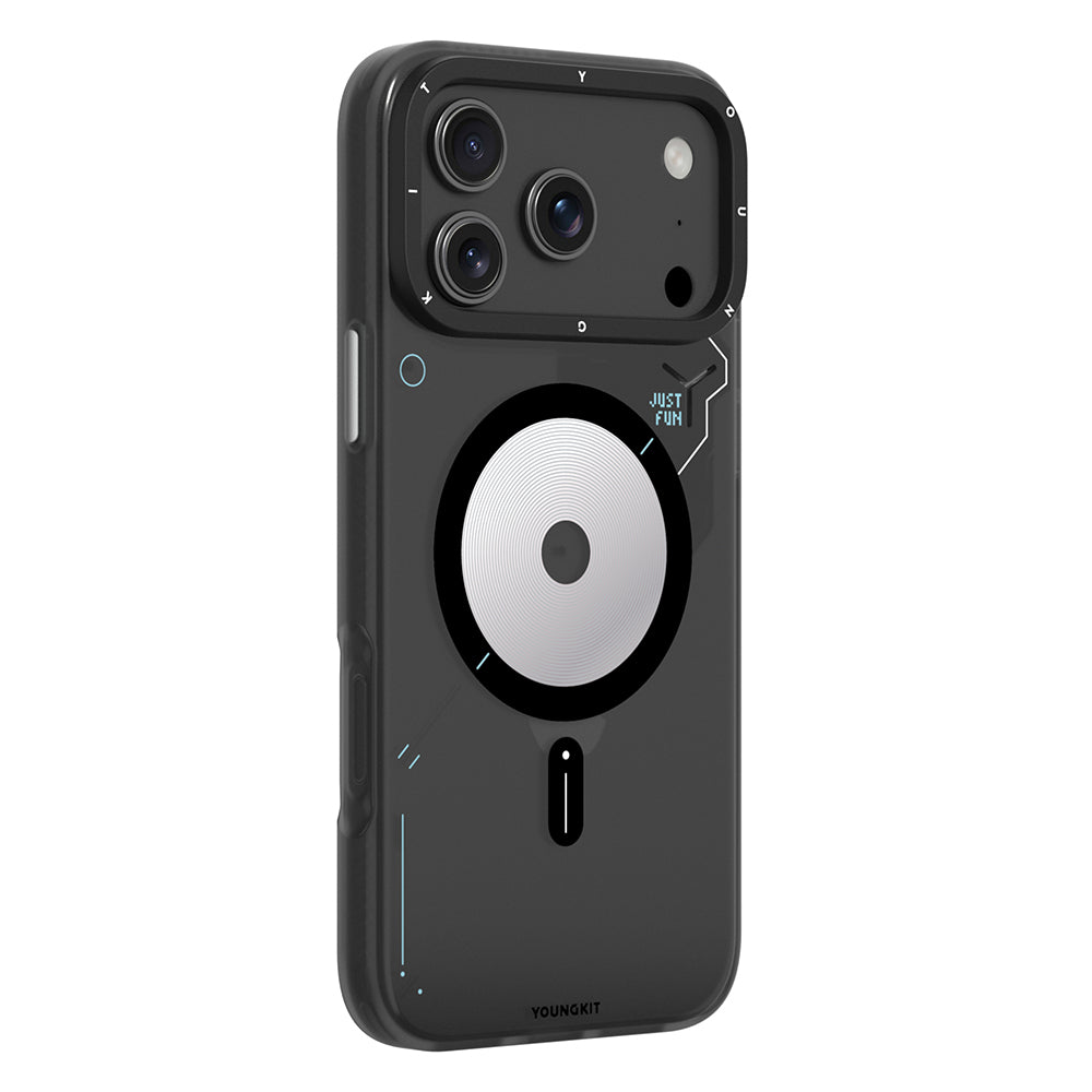 iPhone 18 Pro Uyumlu Kılıf M-safe Şarj Özellikli Disk Desenli Youngkit Disc Battle Kapak Siyah