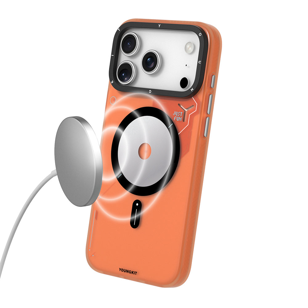 iPhone 18 Pro Uyumlu Kılıf M-safe Şarj Özellikli Disk Desenli Youngkit Disc Battle Kapak Turuncu