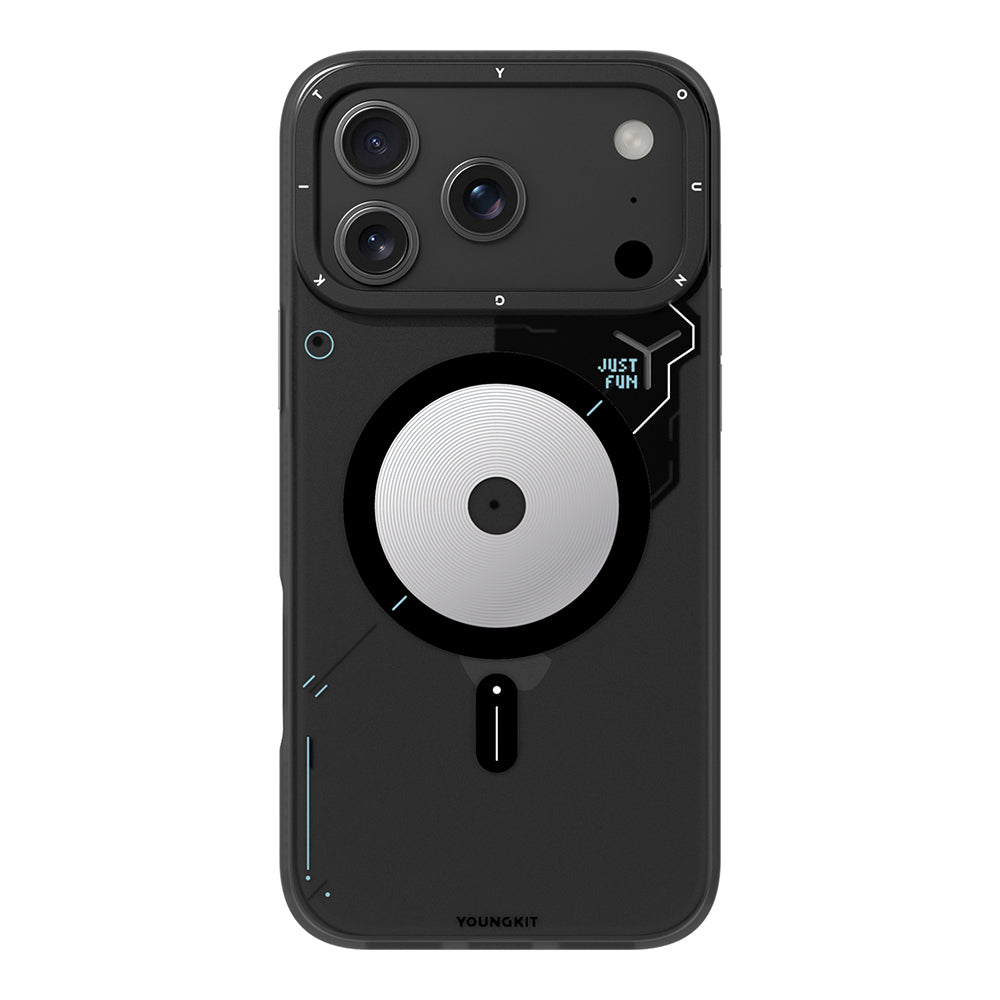 iPhone 18 Pro Uyumlu Kılıf M-safe Şarj Özellikli Disk Desenli Youngkit Disc Battle Kapak Siyah