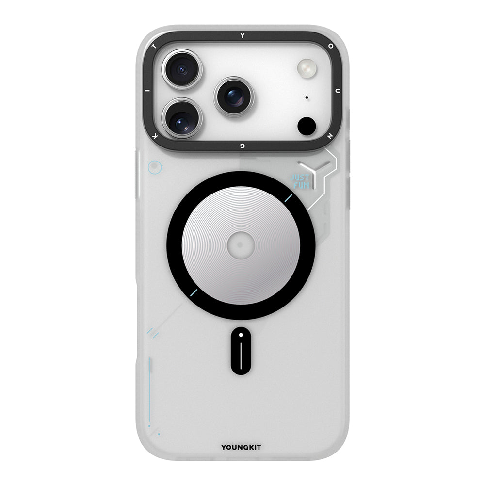 iPhone 18 Pro Uyumlu Kılıf M-safe Şarj Özellikli Disk Desenli Youngkit Disc Battle Kapak Gri