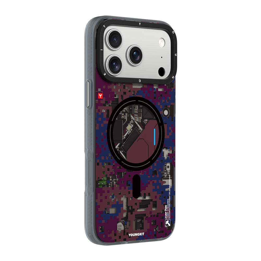 iPhone 18 Pro Uyumlu Kılıf M-Safe Şarj Özellikli Youngkit Camouflage Sykell Serisi Kapak - Bordo