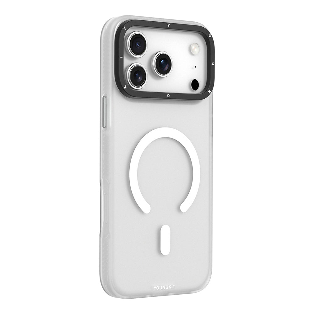 iPhone 18 Pro Uyumlu Kılıf M-safe Şarj Özellikli Youngkit Hidden Sand Serisi Kapak - Beyaz