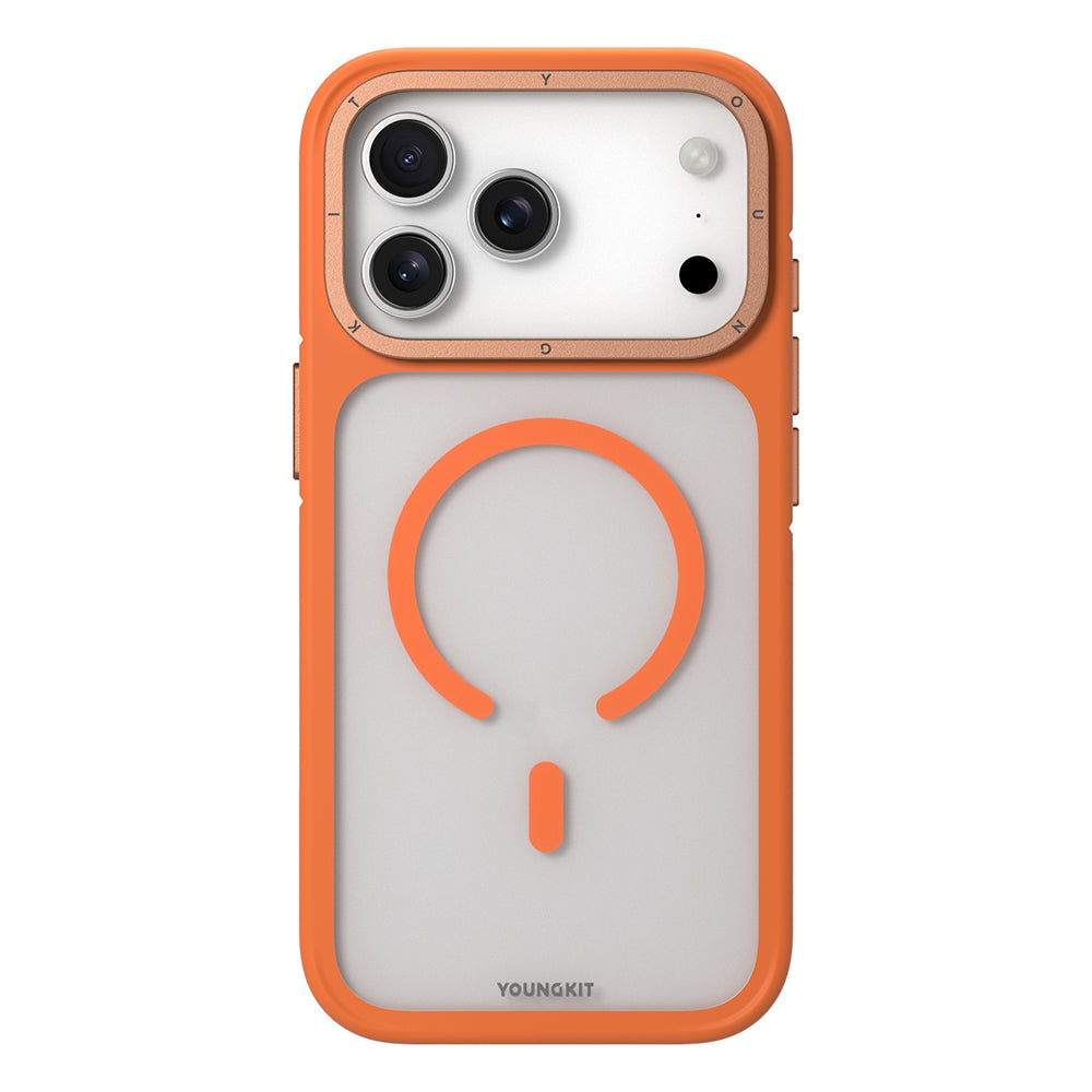 iPhone 18 Pro Uyumlu Kılıf M-safe Şarj Özellikli Youngkit Rock Sand Serisi Kapak Turuncu