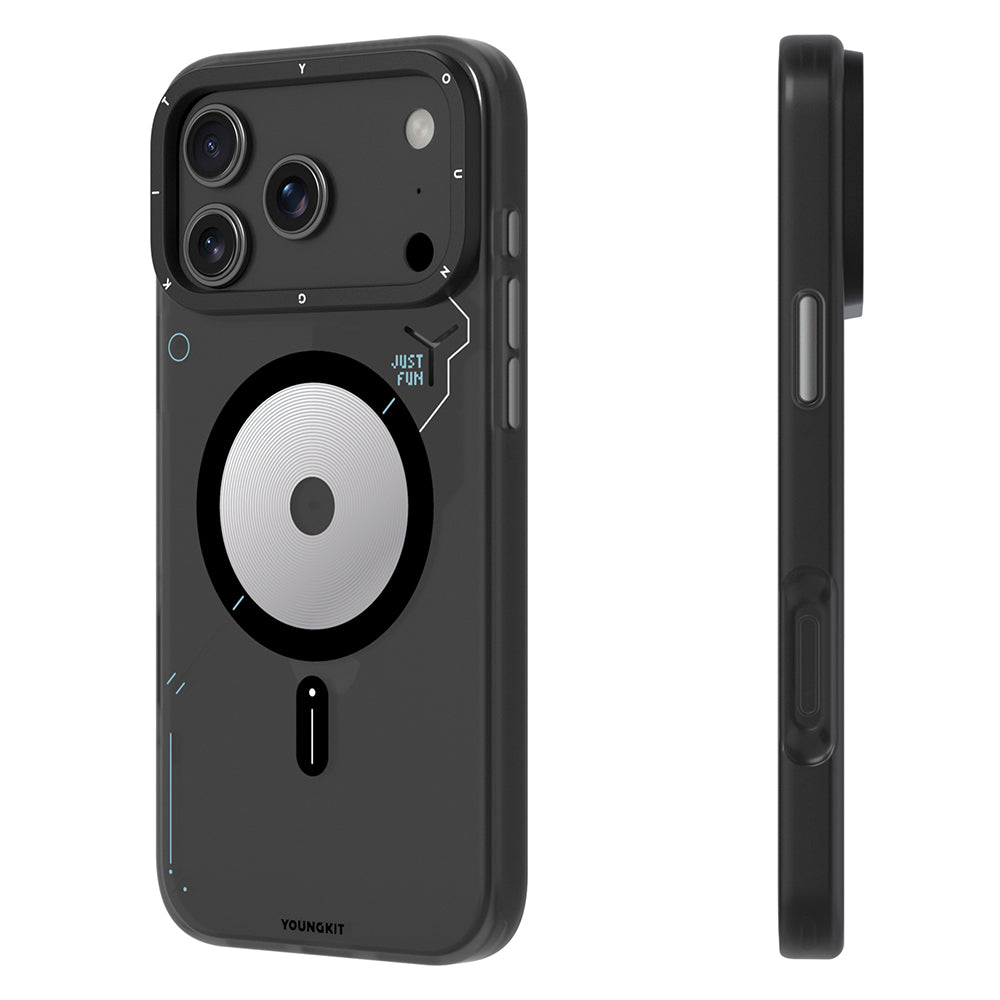 iPhone 18 Pro Max Uyumlu Kılıf M-safe Şarj Özellikli Disk Desenli Youngkit Disc Battle Kapak Siyah