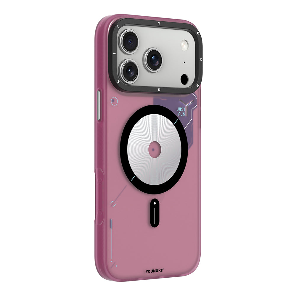 iPhone 18 Pro Max Uyumlu Kılıf M-safe Şarj Özellikli Disk Desenli Youngkit Disc Battle Kapak Bordo